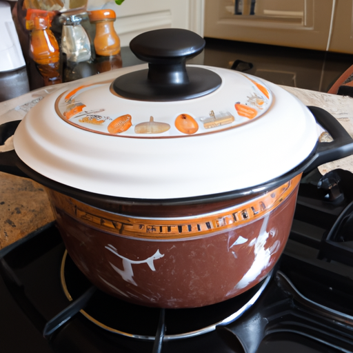 A Dutch oven on a stovetop, ready to be used for slow cooking a flavorful roast.